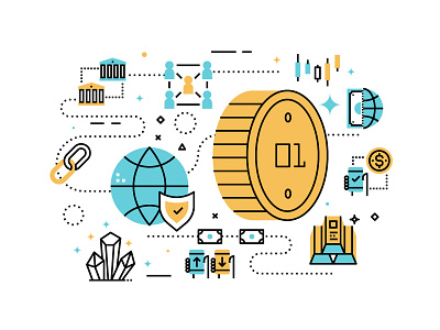 Bitcoin flat line icon illustration