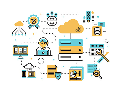 Web hosting flat line illustration