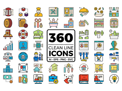 Clean line icons baby banking business education finance hotel icon investment kitchen line restaurant web