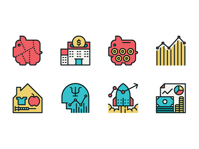 Money management icons in color budget company cute finance icon investment line management money psychology saving startup