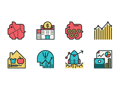 Money management icons in color