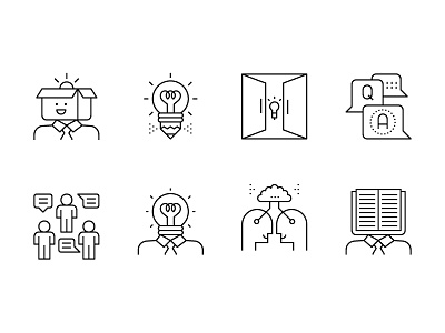 Creative learning icons brainstorming creative discuss education fine icon idea learning line qa seminar thin