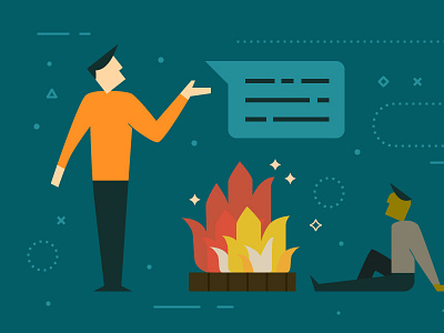 Storytelling illustration for Everstring campfire character flat illustration marketing storytelling