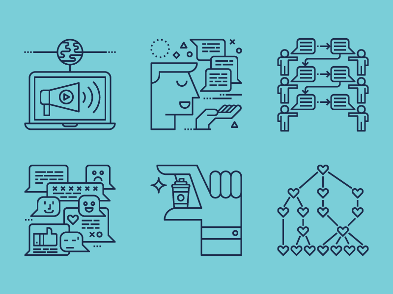 Marketing strategy icons review pay it forward csr free sample word of mouth storytelling digital concept line icon marketing