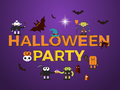 Halloween Party bat character flat ghost halloween illustration party poster skull spooky