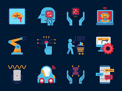 Artificial intelligence flat style icons