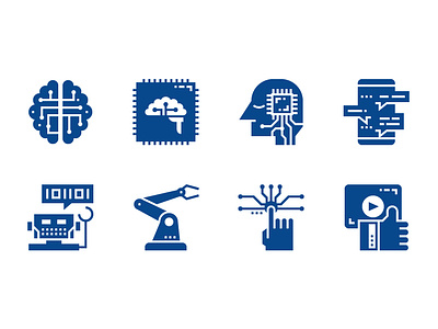 Artificial intelligence icons ai artificial intelligence design flat glyph glyphicons icon illustration solid ui vector