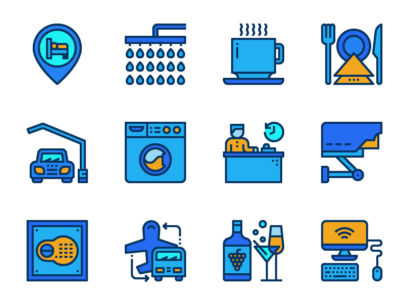 Hotel facilities icons outline icon design reception parking bar airport hostel motel icon line facilities hotel