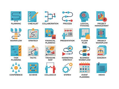 Planning icons chart concept diagram flat icon iconography illustration planning process strategy timeline