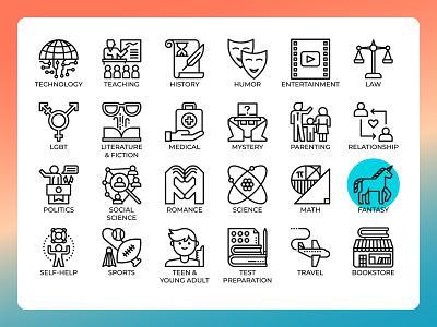 Literary Genres Icons book bookstore categories concept genres icon icon design line literary outline vector web