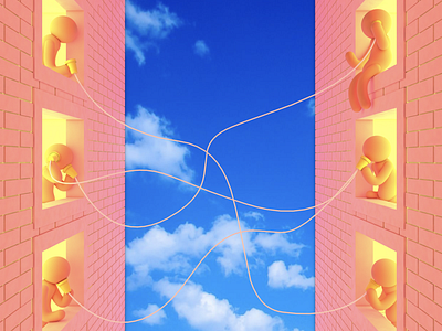 Telephone 3d brick c4d cgi cinema 4d clouds cup design illustration pink sky string telephone