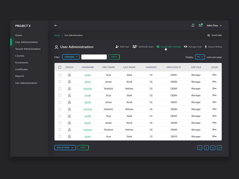 UI example administration dashboard table ui uiux