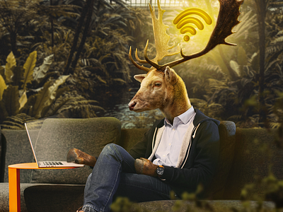 Humanimal - Deer Seeking a Job animal composing deer job manipulating photoshop wifi wood