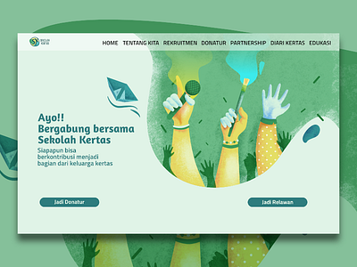 Volunteering Website Page (Sekolah Kertas) creativity green hand handillustration landingpage people volunteer website