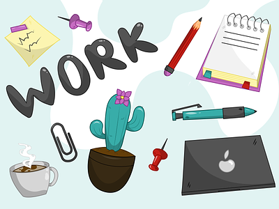 work stickers 2d cactus flat illustration laptop outlines vector work work accessories