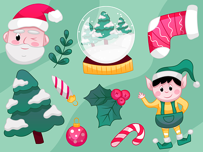 Christmas stickers 🌲 2d cartoon style christmas set christmas stickers flat human illustration santa stickers vector web illustration