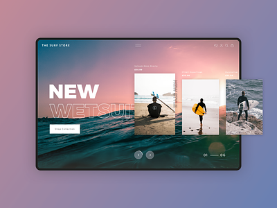 Surf Store colour ecommerce gradient slider surf ui uiux ux webdesign wetsuit