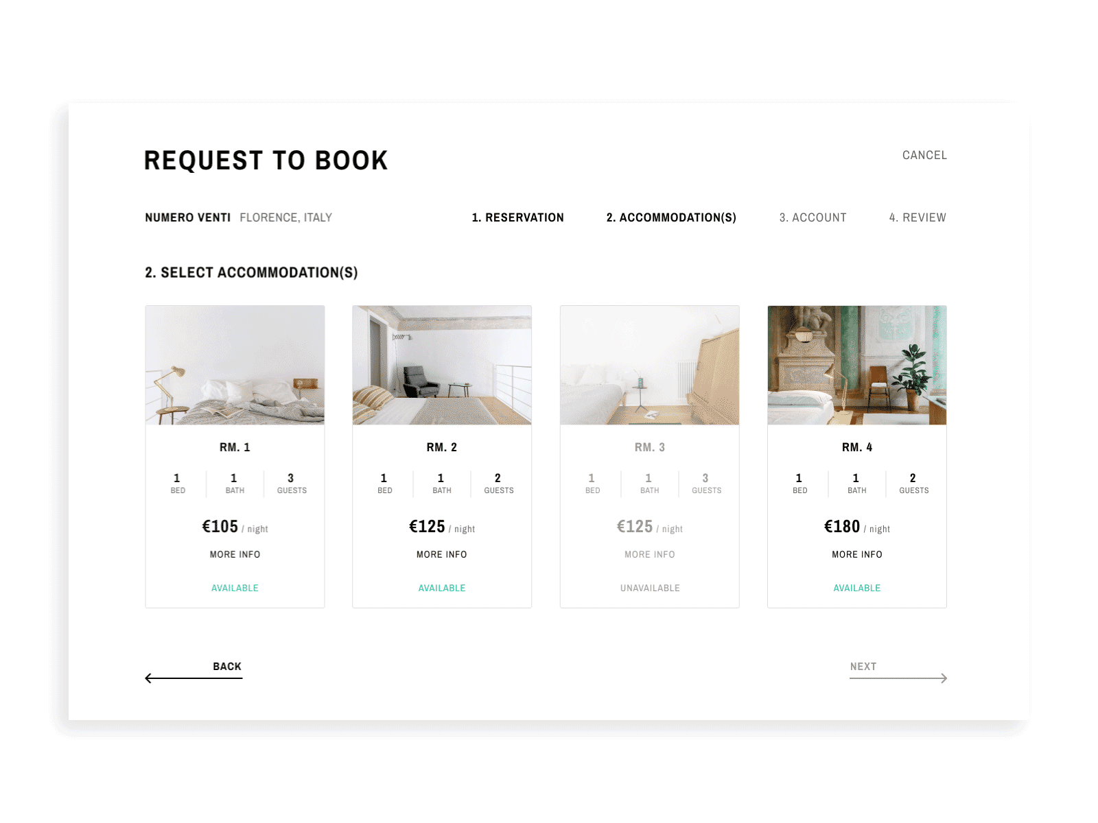 Multi-Step Booking Form animation booking booking app clean form hotel booking interaction interaction design layout minimal product design ui design ux design web design