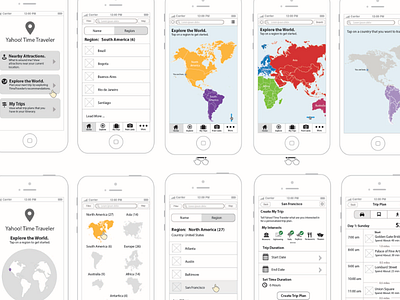 Time Traveller Wireframes ios mobile travel wireframes
