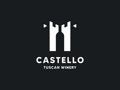 Castello tuscan winery bottle brand castle design fortress glass grape icon italy logo mark medieval minimal negative space tower tuscan vine vineyard wine winery