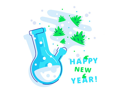 Happy New Year! bong branding design flat green happy holidays happy new year illustration legalize logo marijuana merry christmas merry xmas new year smoke typography vector weed