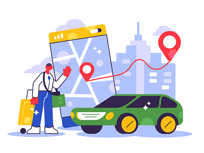 Taxi service applicaiton application business business people car character design flat illustration man mobile people phone rent rental service sharing taxi uber vector