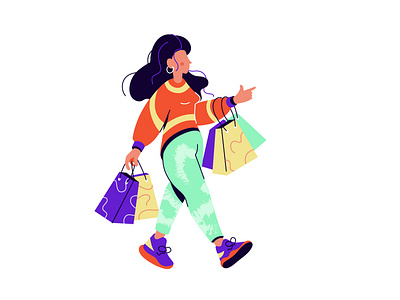 Woman goes shopping art bags caucasian character clothes crimea design female flat goods illustration mom people shop shopping simferopol sneakers texture vector woman