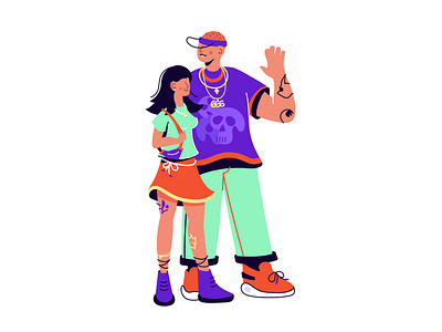 Couple african american asian character clothes couple design fashion flat hiphop illustration man people rap sneakers streetwear style subculture tattoo vector woman