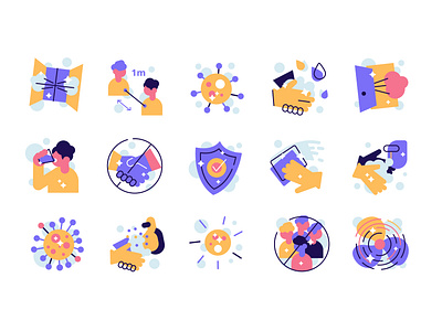 Covid-19 prevention and safety icons corona coronavirus covid 19 design distance flat hygiene icons illustration line medicine outline people prevention safety sanitizer shield vector virus washing hands
