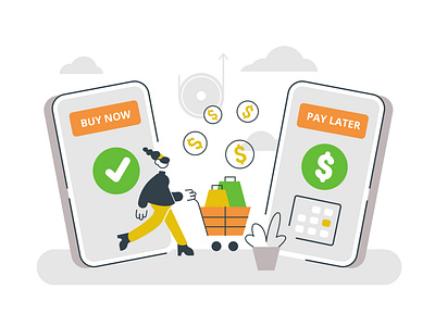 Buy now pay later concept business business people buy now pay later buyer buying cash character concept design ecommerce flat illustration money office people phone shopping team vector