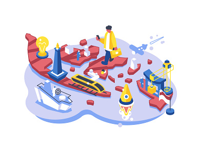 Startup and infrastructure in Indonesia business business people character data design flat hero high speed train illustration indonesia infrastructure isometric isometry people rocket smart city start up startup subway vector