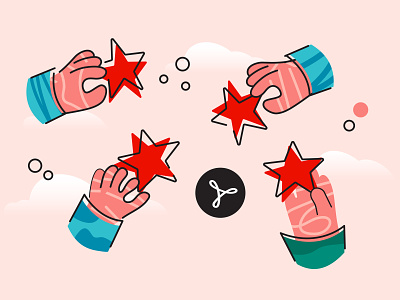 Hands give star. The user leaves a rating on the site adobe creative cloud adobe reader business people colors design feedback hand hands handstyle illustration mutual help pdf rating site star stars users vector