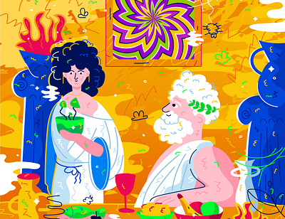 poisoning of emperor claudius. silpo x marco ancient rome art character claudius death cap emperor flat historical history illustration mushroom people prominent figures psychedelic rome silpo store design vector vectorart vectorillustration