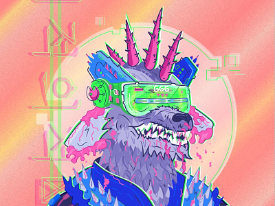 cyberpunk werewolf art artist cartoon character collector cyberpunk design fantastic glasses illustration iroquois metal nft sci-fi vector werewolf wolf