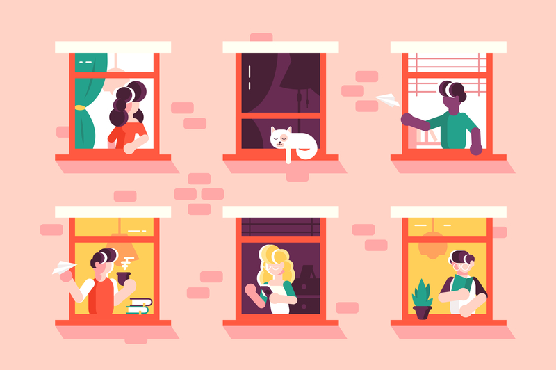 Friendship of neighbors at apartment by Serj Marco on Dribbble