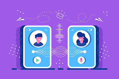 Voice chat ai app application assistant audio business people call character chatting design flat illustration message message app phone recognition smart smartphone speaker vector