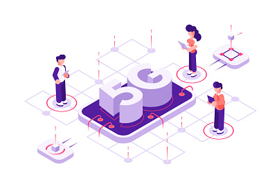 5g internet revolution concept 4g application assistant big data character chatting design flat generation illustration internet isometric mobile net network people phone smartphone wi fi wireless