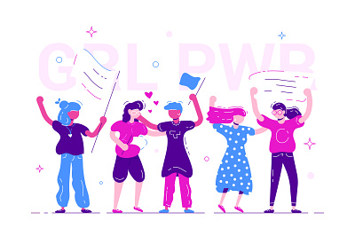 Girl power 8 march action banner character design female feminism flat girl girl power grl pwr illustration lgbtq marsh protest rights spring together woman womens day