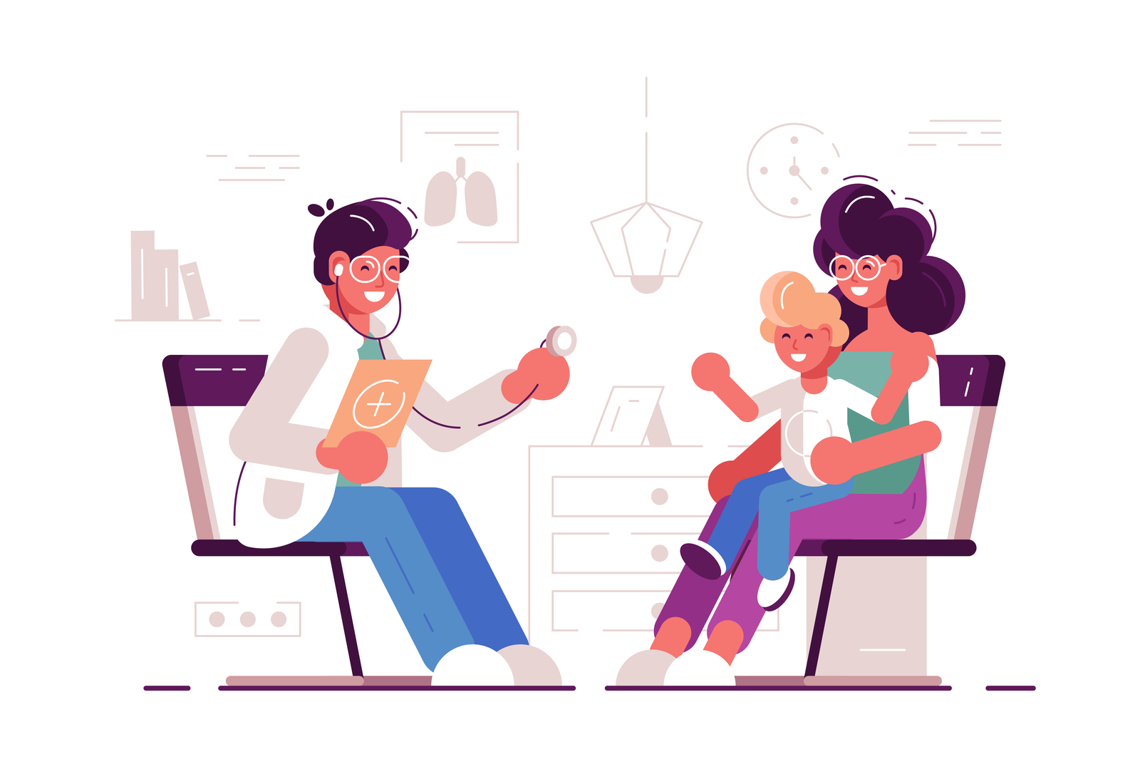 Pediatrician. Mom with the child at the family doctor. by serj marco on  Dribbble