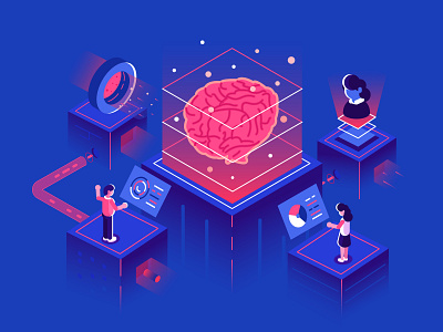 Artificial intelligence ai artificial intelligence big data brain brainstorming business people character chat bot cyborg design development flat futuristic illustration isometric machine learning mind office robot vector
