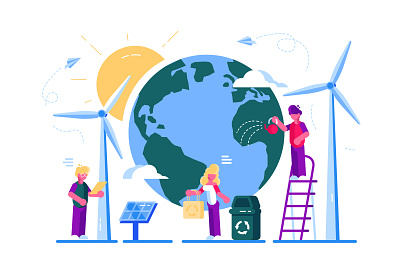 Save The Planet! care character design earth earth day eco ecology energy flat global green illustration nature plastic recycle save trashcan vector vegan world