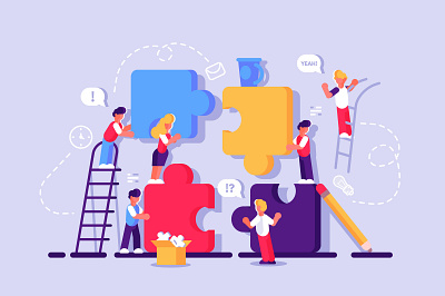 Cooperation concept brainstorming building business business people character cooperation creativity design flat illustration metaphor office partnership people pieces puzzle team teamwork vector work