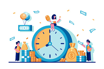 Time is money banking banknote business business people character clock coin deadline design financial flat illustration money organization people save success team time vector