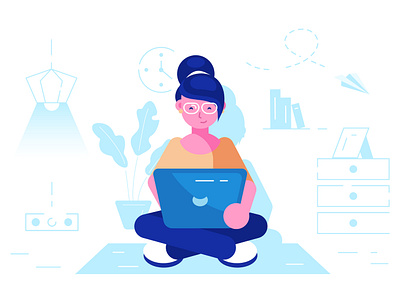 Girl with a laptop at work by serj marco on Dribbble