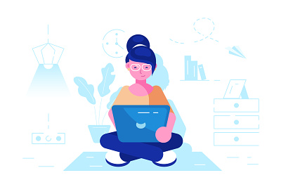 Girl with a laptop at work business business people character computer design employee feedback flat freelance home illustration interior laptop office people support testing vector woman worker