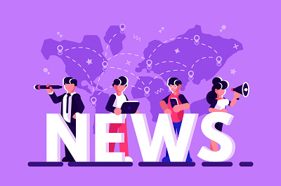World news concept business business people channel character design flat illustration internet media news newspaper office people press redio social team television vector world