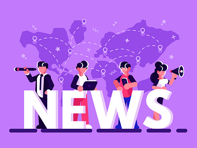 World news concept business business people channel character design flat illustration internet media news newspaper office people press redio social team television vector world