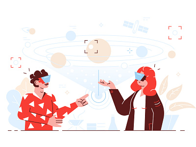 Virtual reality business business people character design education flat glasses illustration office people school scince solar system student teacher team vector virtual virtual reality vr