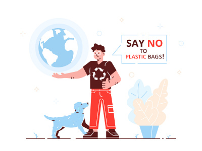 Say no to plastic! bag character design eco ecology enviroment flat forbidden green illustration man plasctic polution poster recycle reduce reuse shopping stop vector
