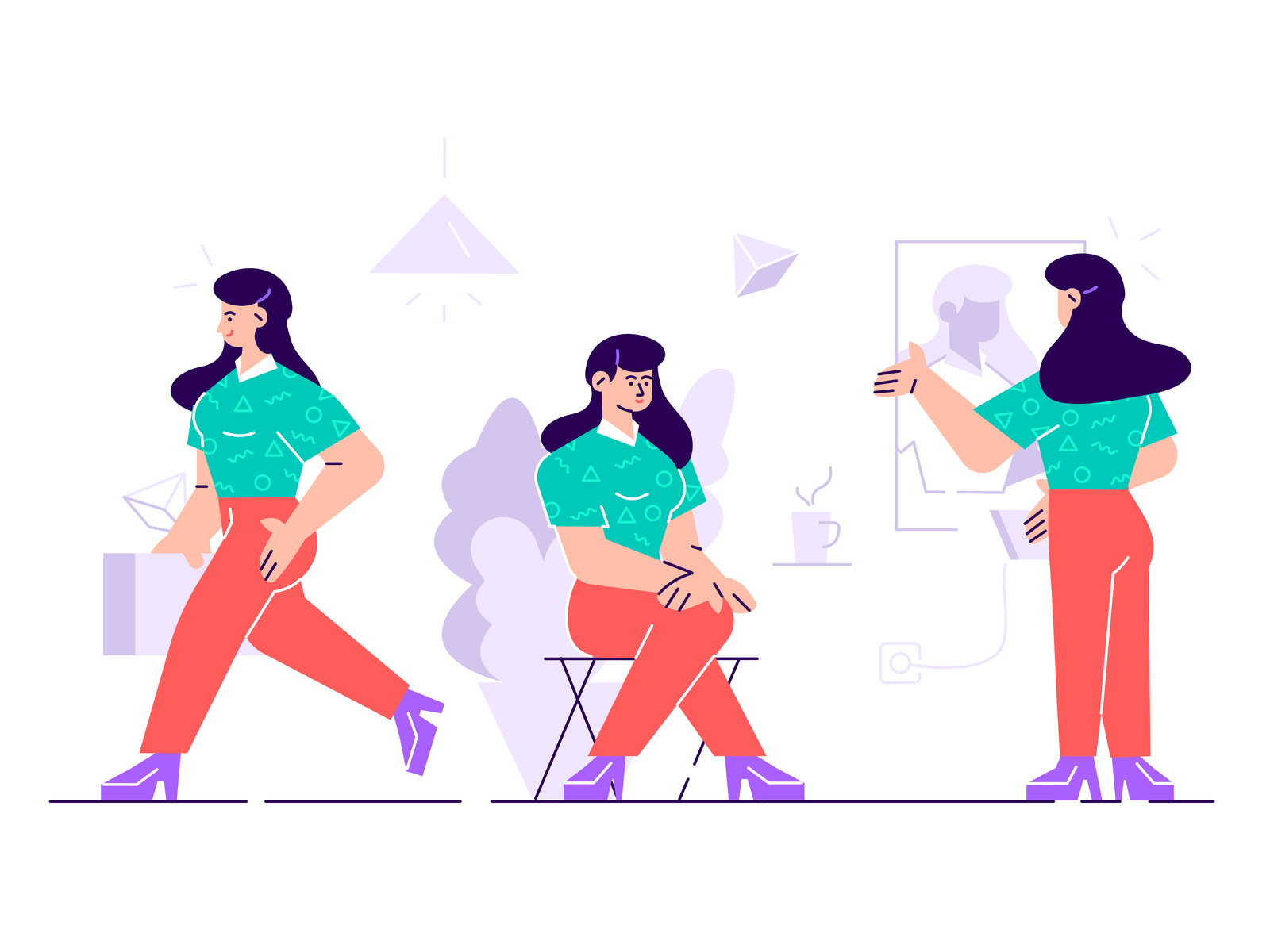 Character at work business business people character design employer female flat girl girl character home hr human resources illustration manager office people tablet vector woman worker